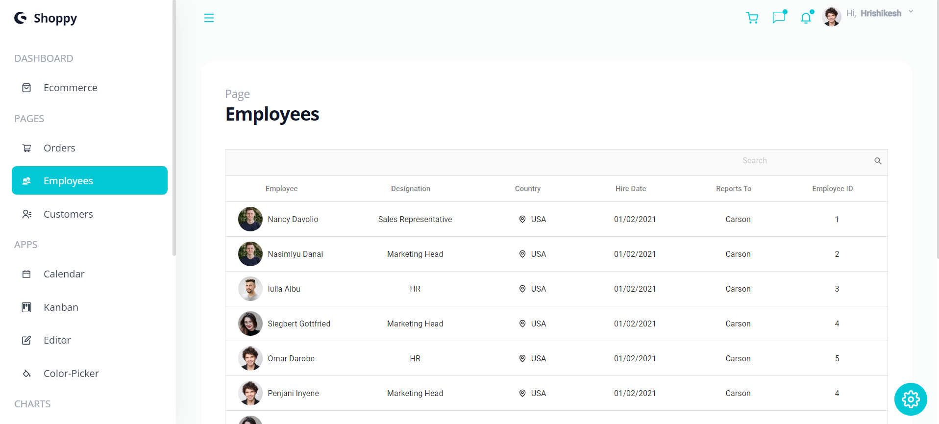 dashboard website screenshot